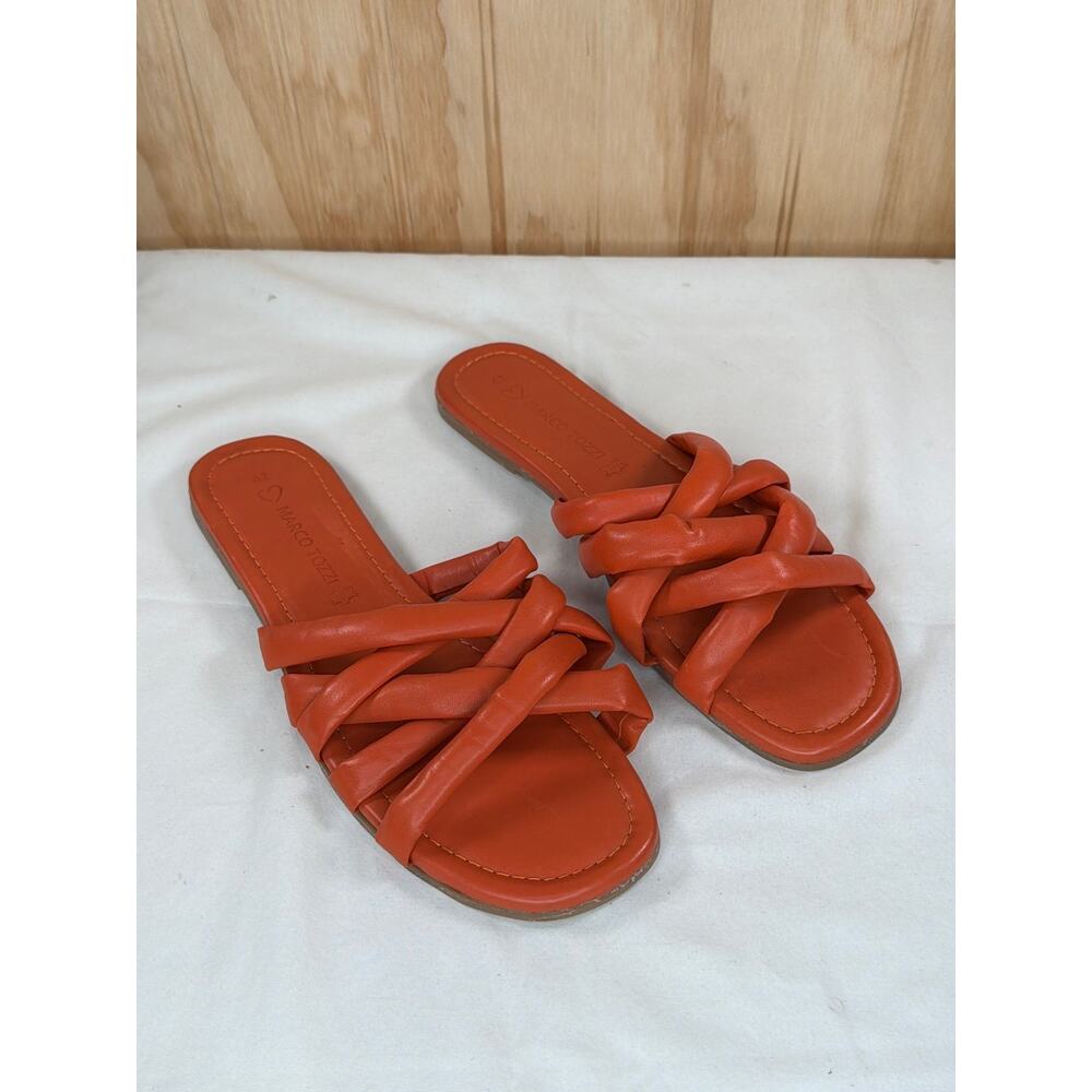Marco Tozzi Leather Sandals Orange EU42/US11 Comfort Slides Resort Wear Casual